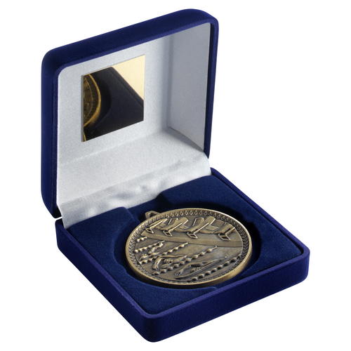 60mm Swimming Medal in a Blue Velvet Box