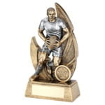 Bronze & Pewter Male Rugby Trophy on a Backdrop