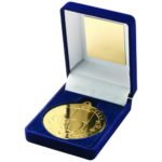 50mm Star Rugby Medal in a Blue Velvet Box Gold