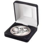 Quality 70mm Rugby Medal in a Black Velvet Box Antique Silver