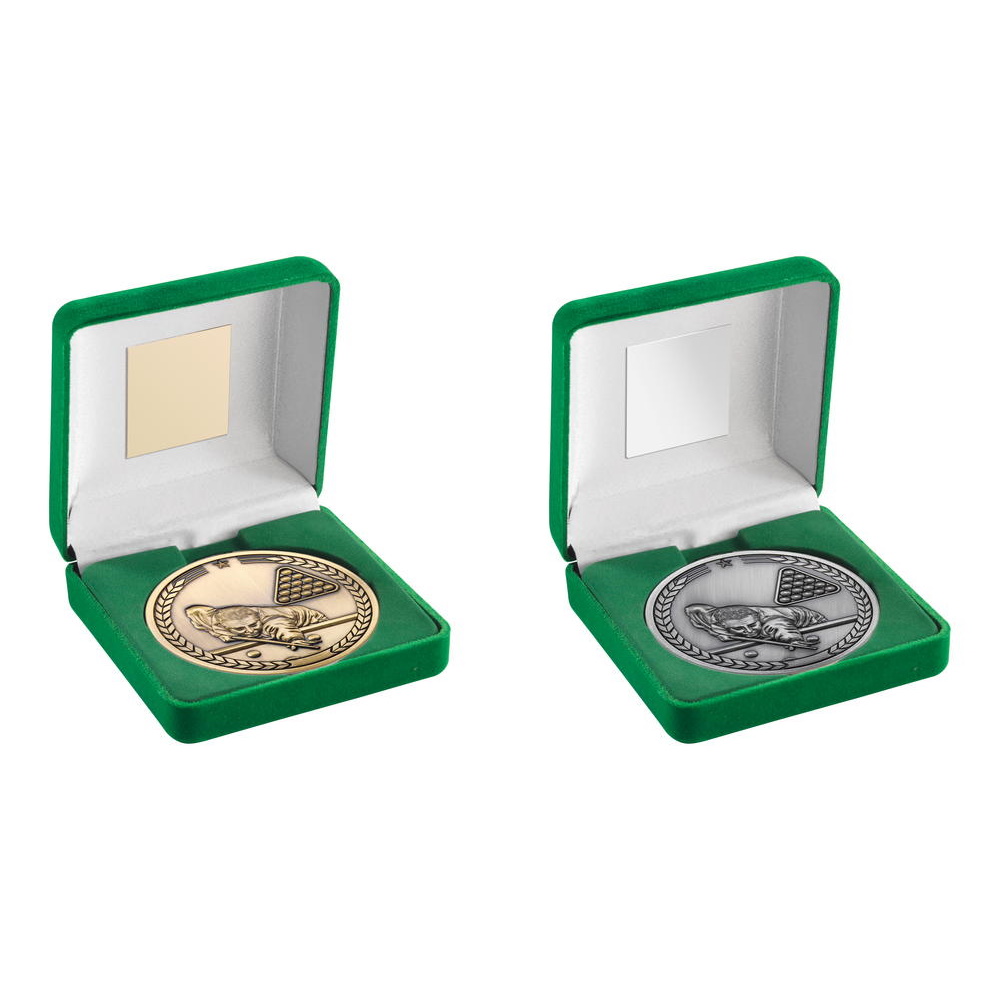 Quality 70mm Snooker or Pool Medal in a Green Velvet Box