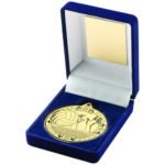 50mm Volleyball Medal in a Blue Velvet Box Gold