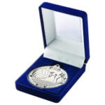 50mm Volleyball Medal in a Blue Velvet Box Silver