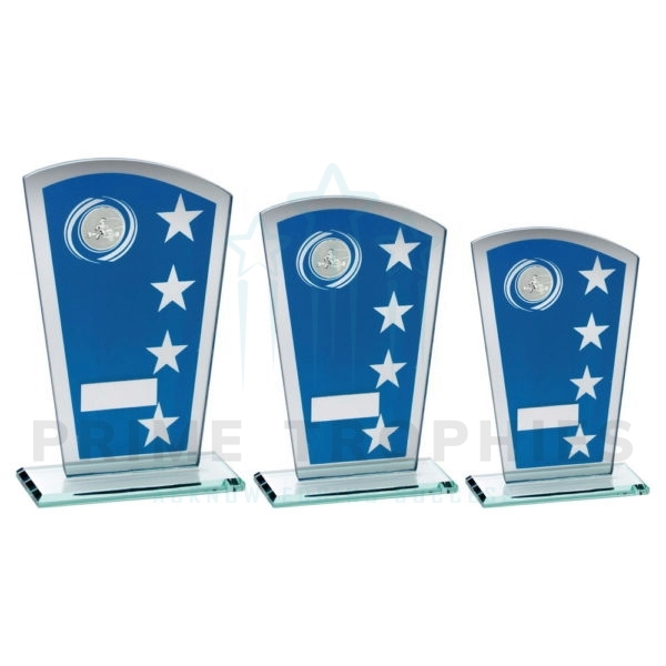 Blue & Silver Star Glass Trophy with a Go-Kart Insert