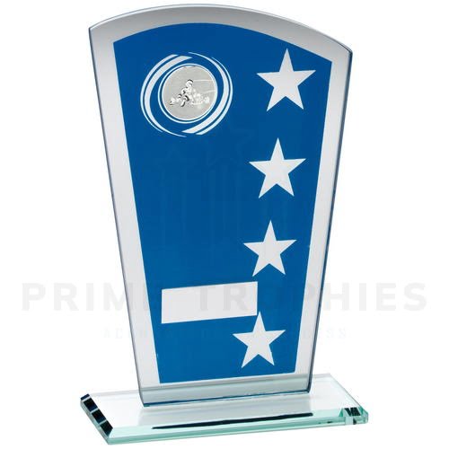 Blue & Silver Star Glass Trophy with a Go-Kart Insert