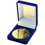 50mm Motor Sport Medal in a Blue Velvet Box Gold