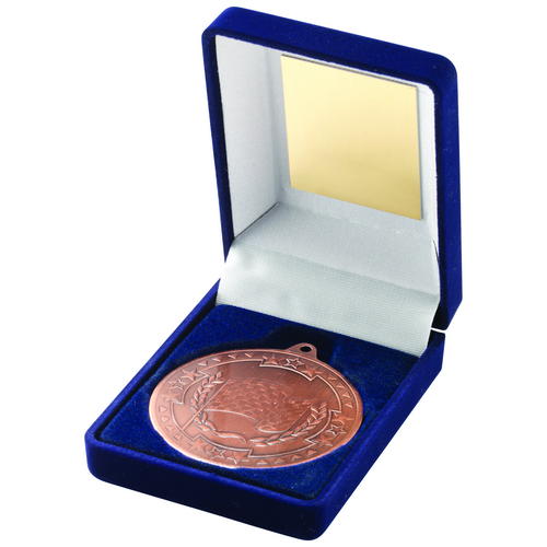 50mm Motor Sport Medal in a Blue Velvet Box Bronze