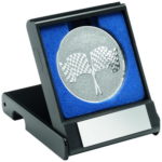 Black Plastic Box with Crossed Flags Insert Silver