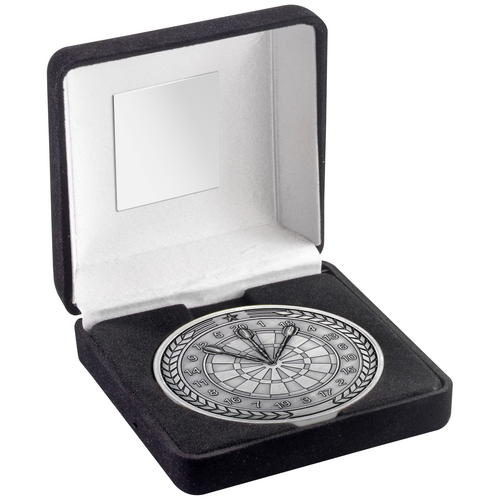 70mm Darts Medal in a Black Velvet Box Antique Silver