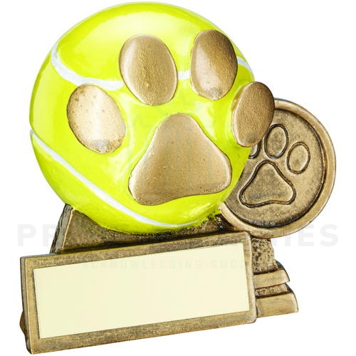 Gold & Yellow Tennis Ball Dog Trophy