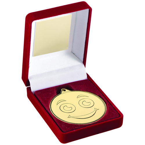 50mm Smiley Face Medal in a Red Velvet Box