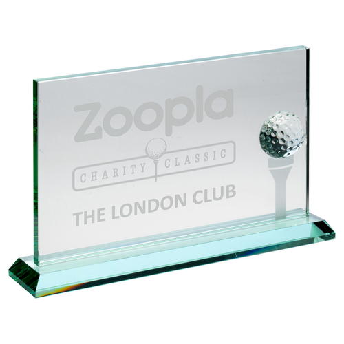 Jade Glass Golf Trophy with Golf Ball and Frosted Tee