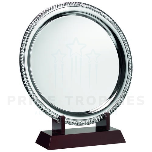 Silver Finished Rope Salver on a Wooden Stand