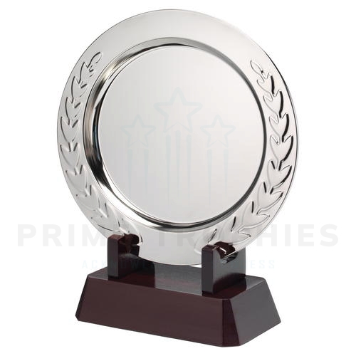 Silver Finished Laurel Salver on a Wooden Stand
