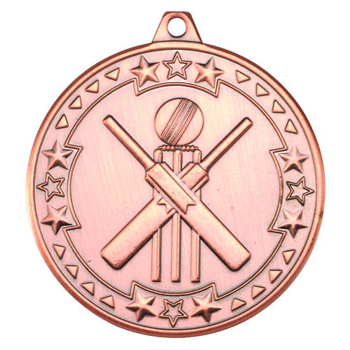 50mm Tri-Star Cricket Medal