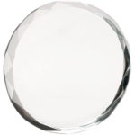 Clear Glass Round Paperweight with a Faceted Edge