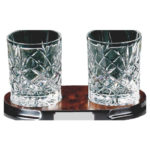 Two Crystal Spirit Glasses on Wood Stand