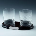 Two Spirit Glasses on Wood Stand