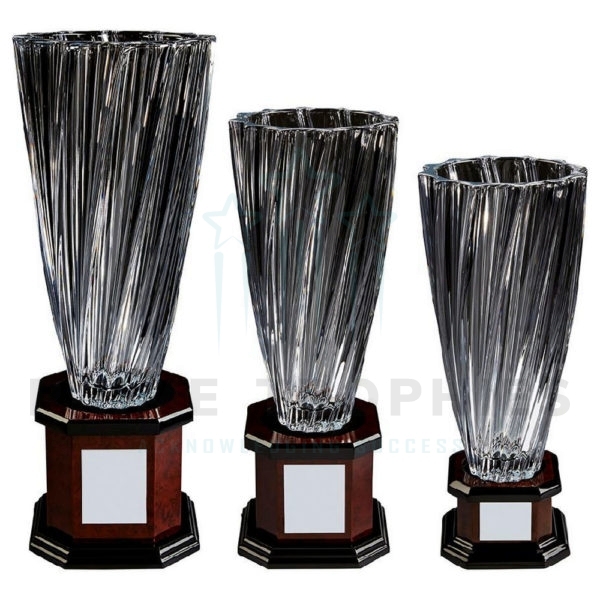 Bohemia Crystalite Twist Vase Award on Wood Stand