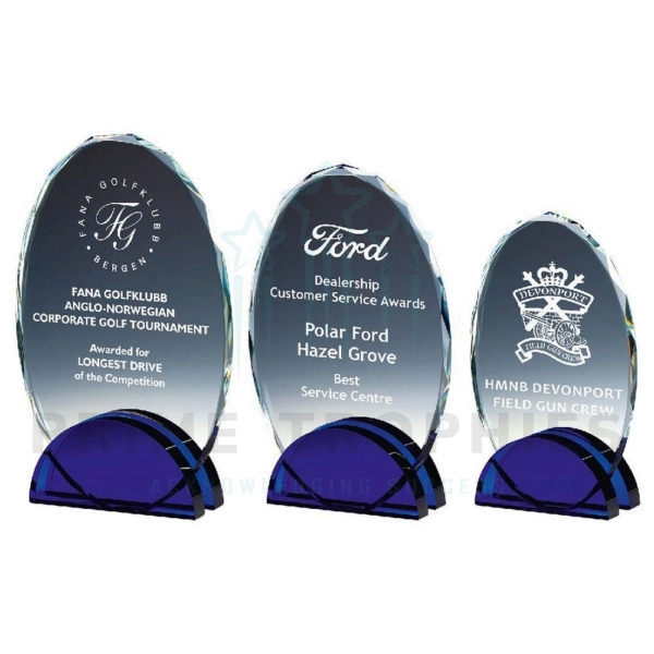 Glass Oval Award on Blue Stand