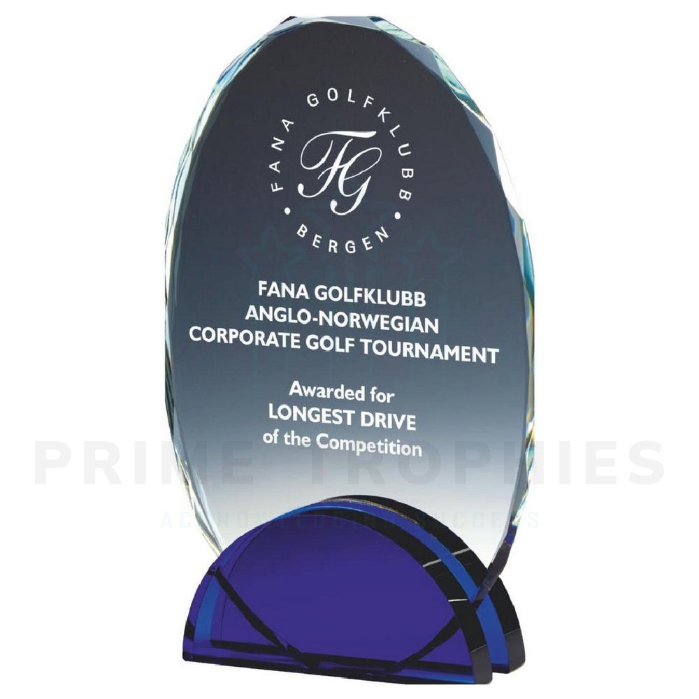 Glass Oval Award on Blue Stand