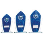 Curved Blue Marble Mirrored Glass Trophy