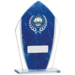 Curved Blue Marble Mirrored Glass Trophy