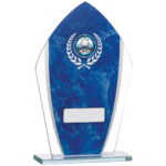 Curved Blue Marble Mirrored Glass Trophy