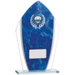 Curved Blue Marble Mirrored Glass Trophy