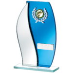 Flame Mirrored Blue Glass Trophy