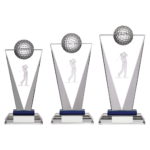 3D Golfer Optic Glass V-Shaped Golf Trophy