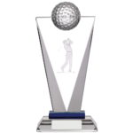 3D Golfer Optic Glass V-Shaped Golf Trophy