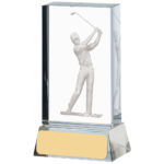 3D Golfer Optic Glass Block Golf Trophy