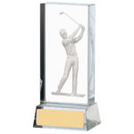 3D Golfer Optic Glass Block Golf Trophy