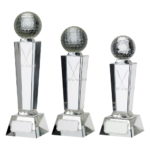 Optic Glass Crystal Stand With Ball Golf Trophy