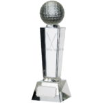 Optic Glass Crystal Stand With Ball Golf Trophy