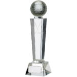 Optic Glass Crystal Stand With Ball Golf Trophy