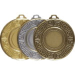 50mm Greek Meander Brass Faceted Medal