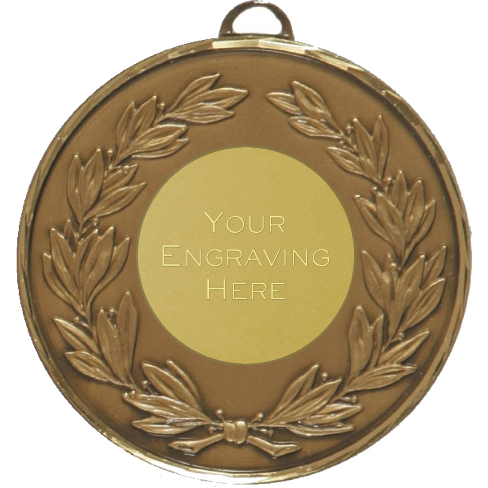 50mm Laurel Wreath Brass Faceted Presentation Medal