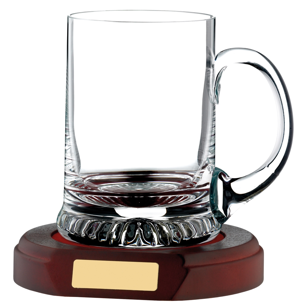 1 Pint Crystal Tankard with Wooden Base