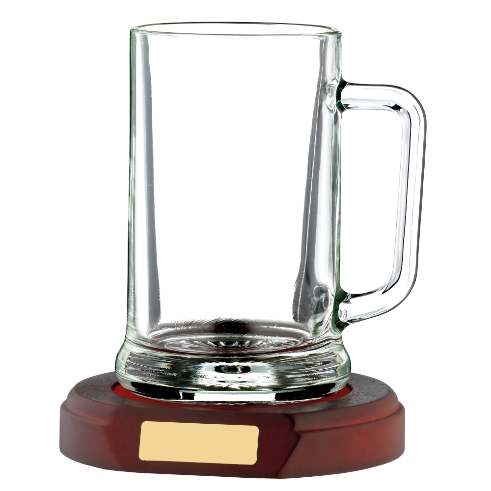 1 Pint Glass Tankard with Wooden Base