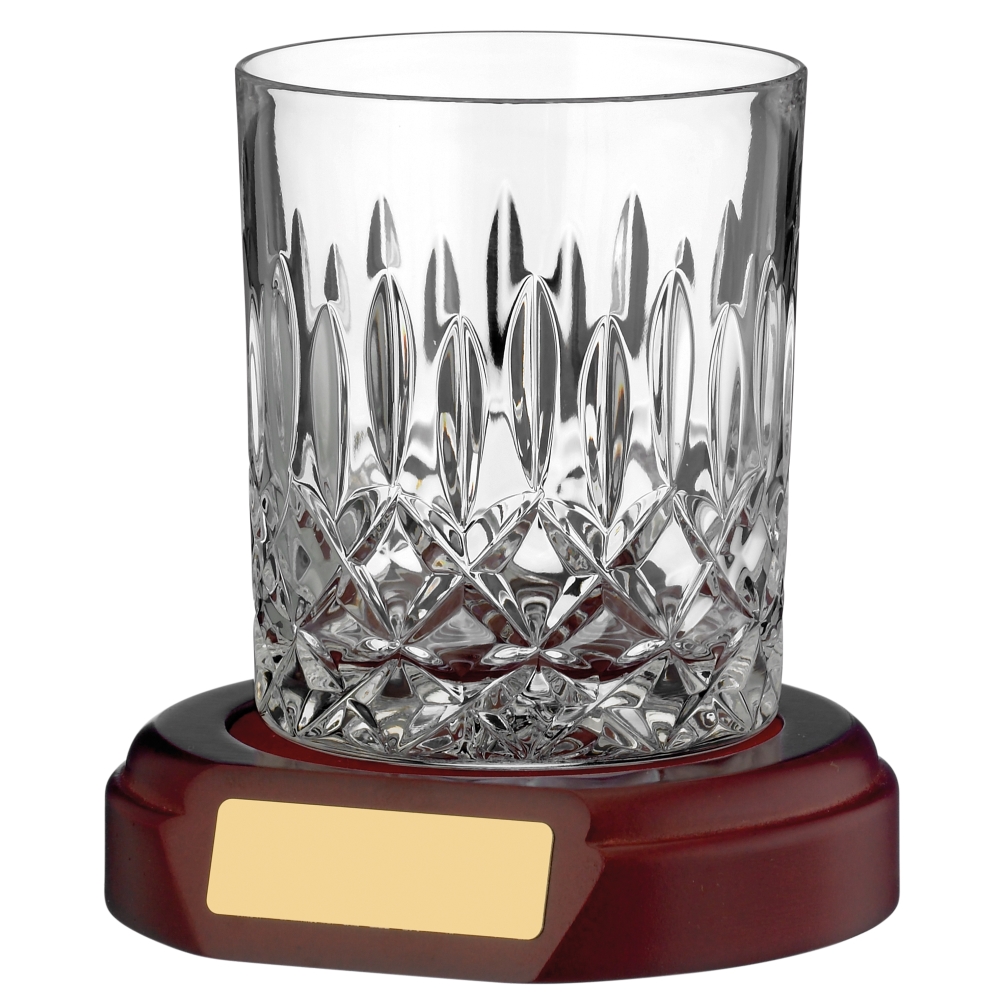 Fully Cut Whisky Glass 40cl with a Single Wooden Base