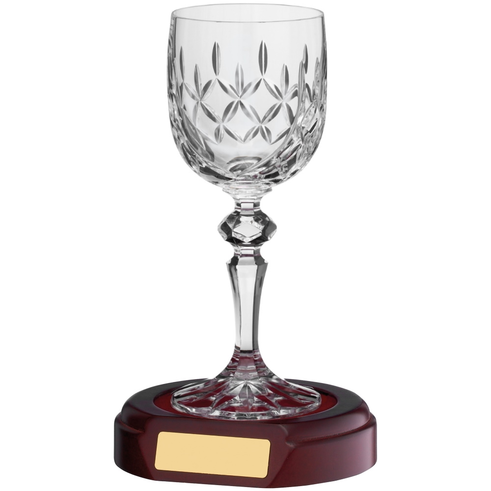 3/4 Cut Panelled Wine Glass 20cl with a Single Wooden Base