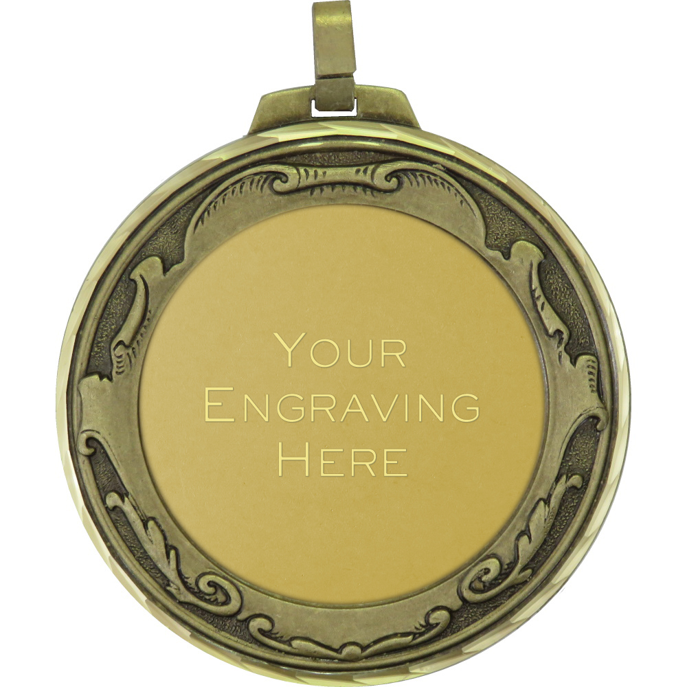 70mm Royal Scroll Brass Faceted Presentation Medal