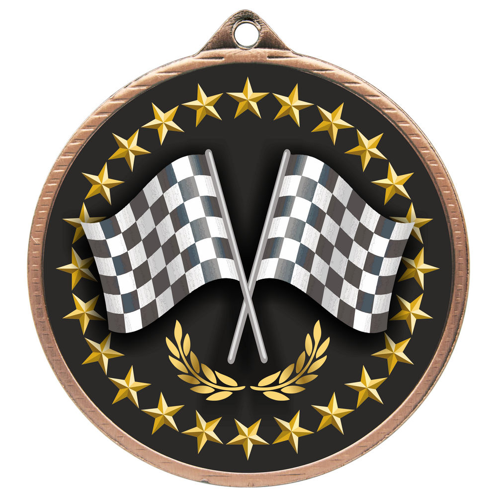 55mm Crossed Flags Motorsport Medal Bronze