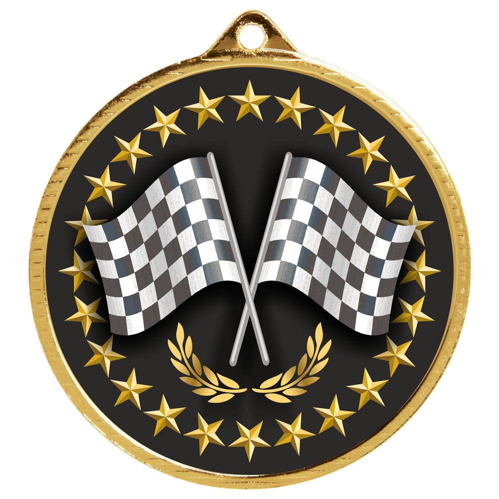 55mm Crossed Flags Motorsport Medal Gold