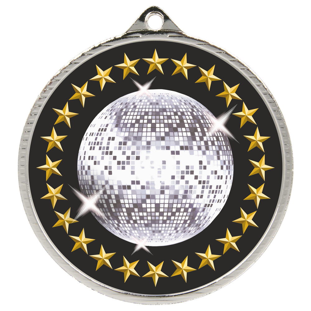 55mm Glitterball Dance Medal Silver