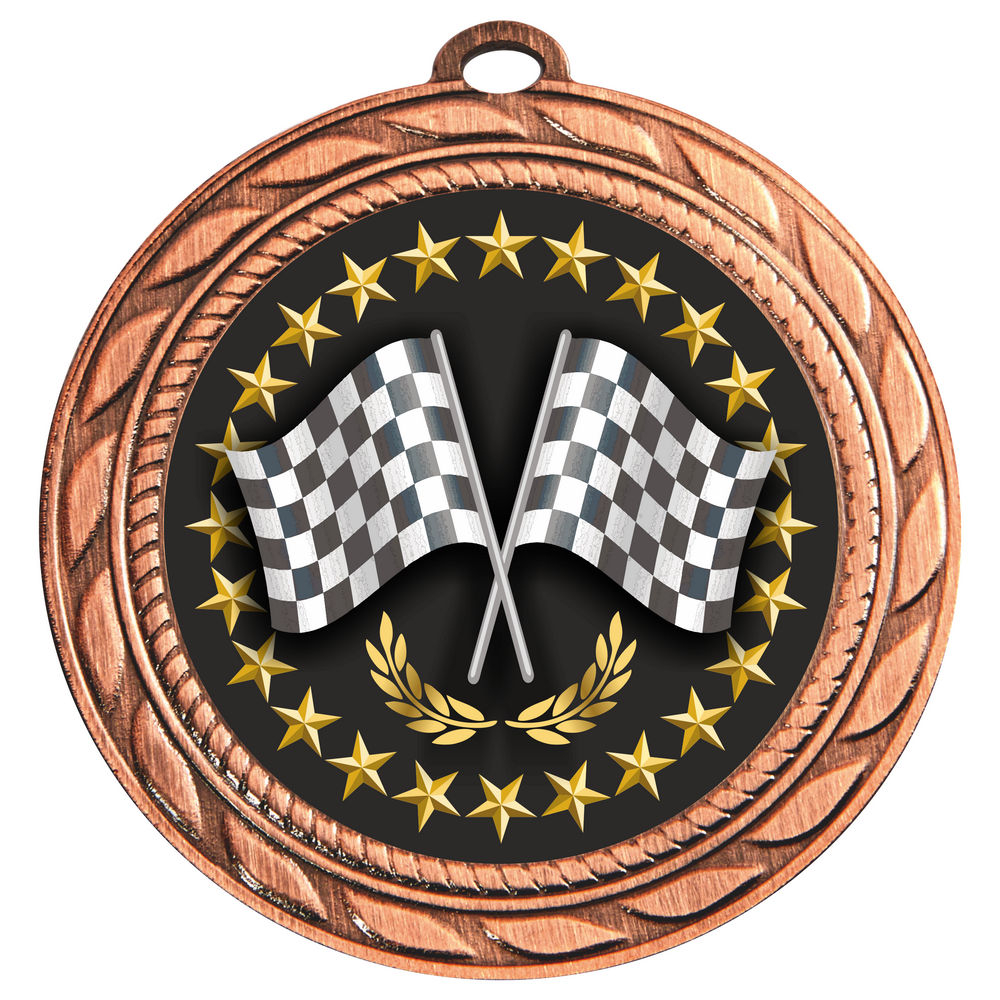 70mm Crossed Flags Motorsports Medal Bronze