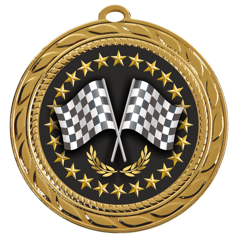 70mm Crossed Flags Motorsports Medal Gold