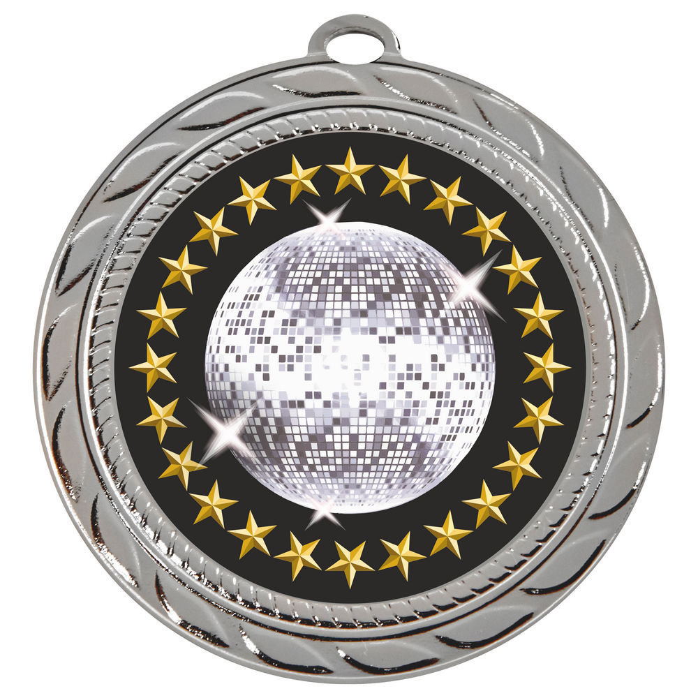 70mm Glitterball Dance Medal Silver